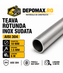 Teava rotunda inox sudata AISI 304, 10 x 1.5 mm, 6 metri Teava rotunda inox sudata AISI 304, 10 x 1.5 mm, 6 metri